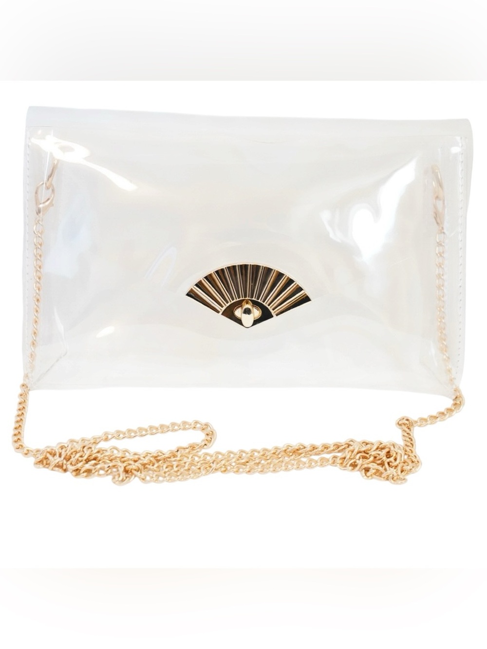 Clear Stadium Approved Crossbody Purse With Gold Fan Turnlock